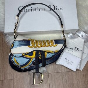 SOLD |💙 RARE✨ Dior Blue Satin Chain Print Saddle Bag